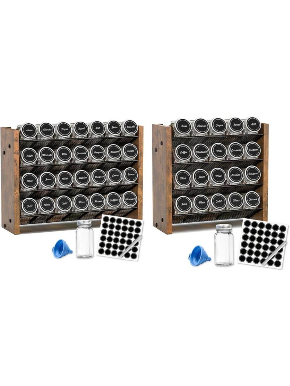 Spice Rack Organizer Set with 28 & 20 Glass Spice Jars - Kitchen Storage